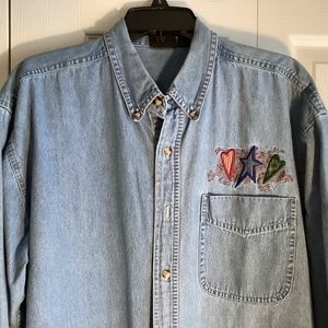 Denim Layering Long Sleeved Button-down  Shirt/Shacket Size L